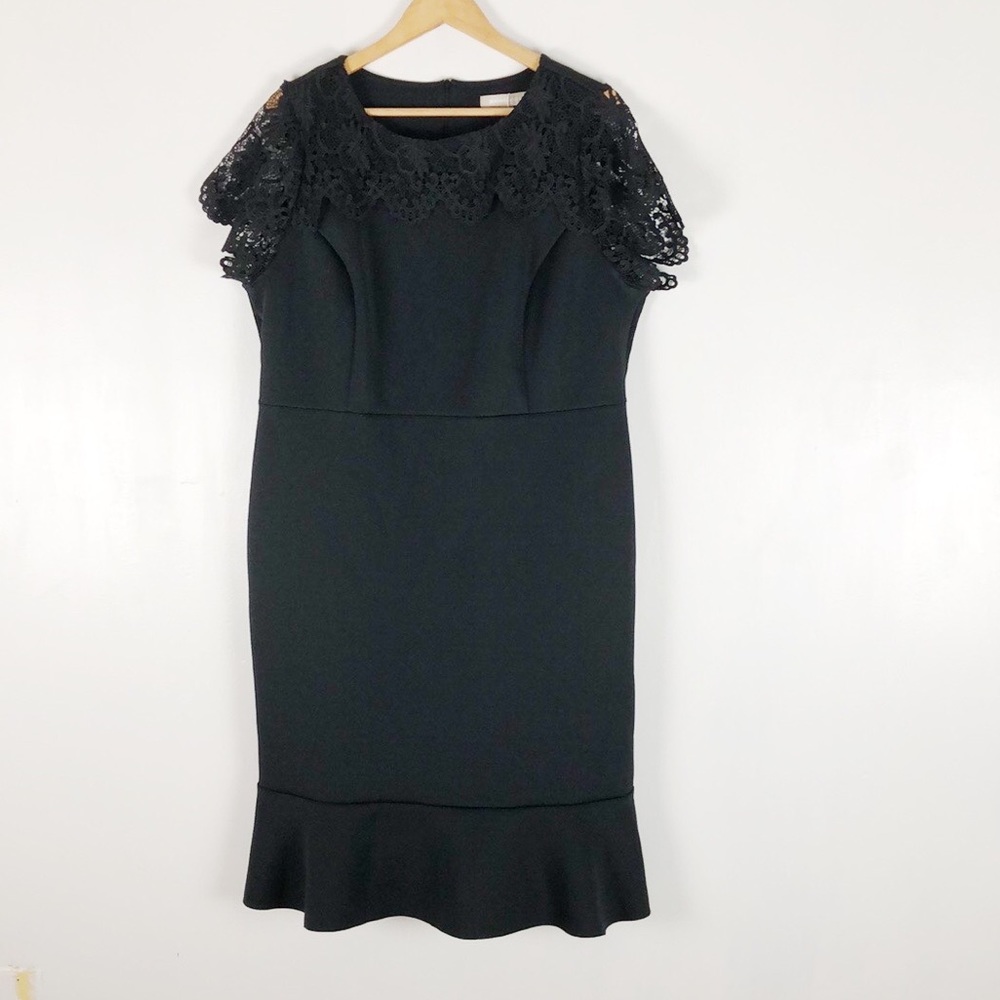 Anthology Black Lace Neck Knee Length Dress Sz 16